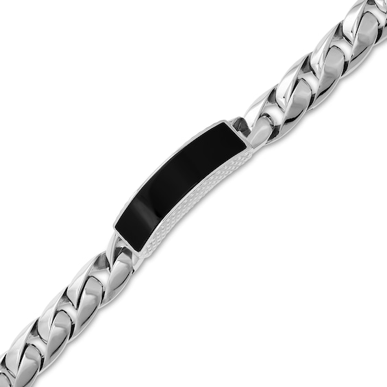 15mm Black Onyx ID Bracelet in Stainless Steel