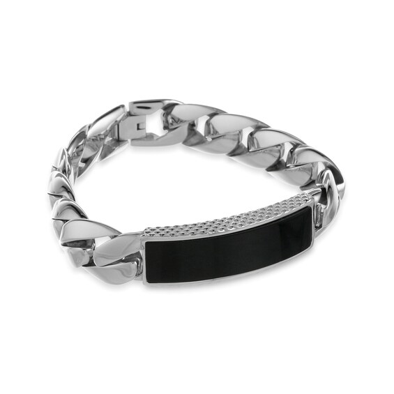 15mm Black Onyx ID Bracelet in Stainless Steel