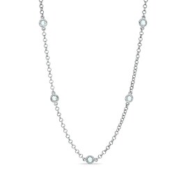 Aquamarine Station Necklace in Sterling Silver