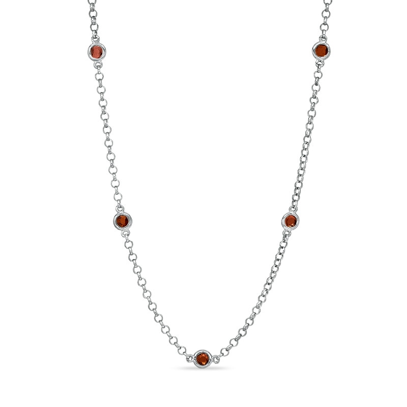 Garnet Station Necklace in Sterling Silver