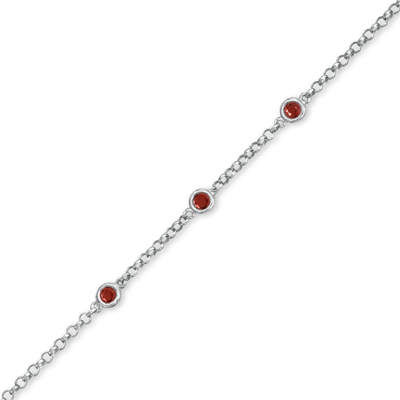 Garnet Station Bracelet in Sterling Silver