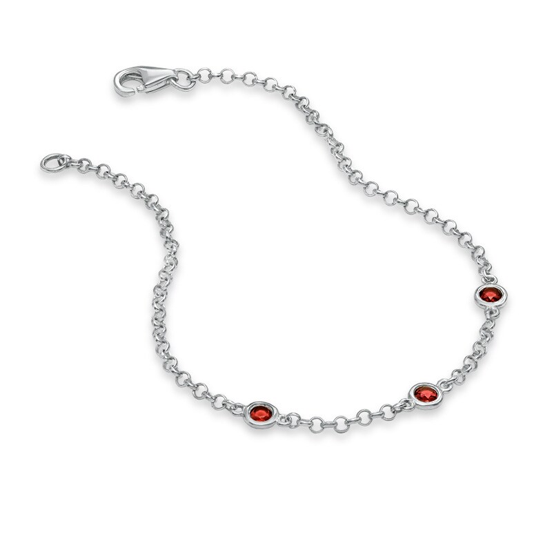 Garnet Station Bracelet in Sterling Silver