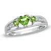 Thumbnail Image 0 of Heart-Shaped Peridot Three Stone and Diamond Accent Ring in Sterling Silver