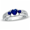 Thumbnail Image 0 of Heart-Shaped Lab-Created Blue Sapphire Three Stone and Diamond Accent Ring in Sterling Silver