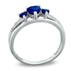 Thumbnail Image 1 of Heart-Shaped Lab-Created Blue Sapphire Three Stone and Diamond Accent Ring in Sterling Silver
