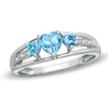 Thumbnail Image 0 of Heart-Shaped Blue Topaz Three Stone and Diamond Accent Ring in Sterling Silver