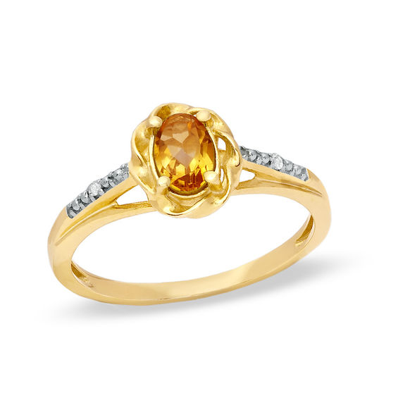 Oval Citrine and Diamond Accent Frame Ring in 10K Gold | Citrine ...