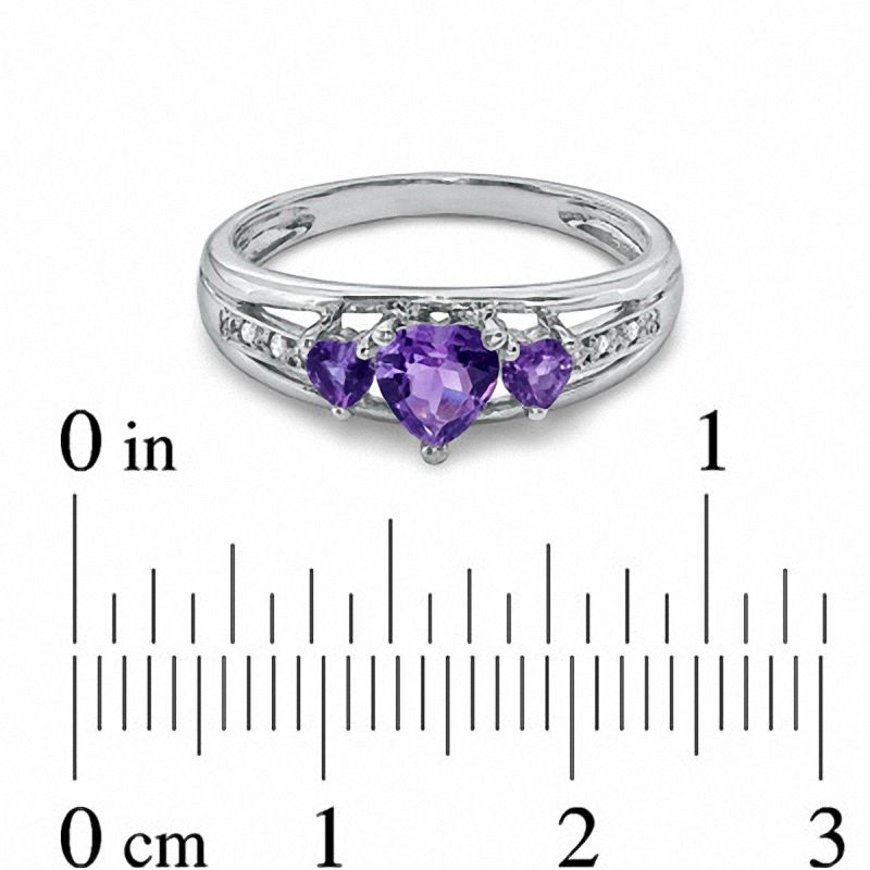 Heart Shaped Amethyst Three Stone and Diamond Accent Ring in Sterling Silver Zales
