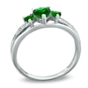 Thumbnail Image 1 of Heart-Shaped Lab-Created Emerald Three Stone and Diamond Accent Ring in Sterling Silver