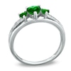 Thumbnail Image 2 of Heart-Shaped Lab-Created Emerald Three Stone and Diamond Accent Ring in Sterling Silver