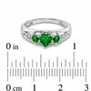Thumbnail Image 2 of Heart-Shaped Lab-Created Emerald Three Stone and Diamond Accent Ring in Sterling Silver