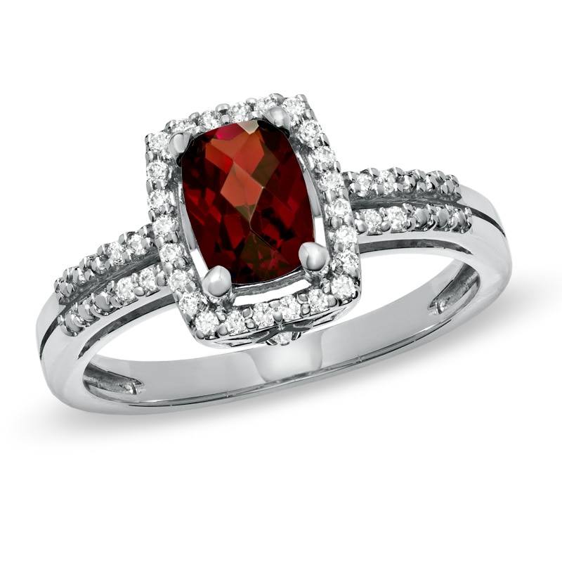 Cushion-Cut Garnet and White Topaz Frame Ring in Sterling Silver