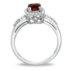 Thumbnail Image 1 of Cushion-Cut Garnet and White Topaz Frame Ring in Sterling Silver