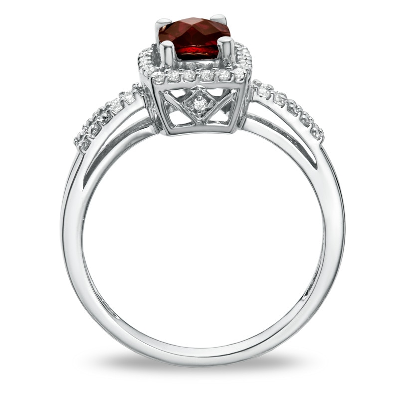 Cushion-Cut Garnet and White Topaz Frame Ring in Sterling Silver