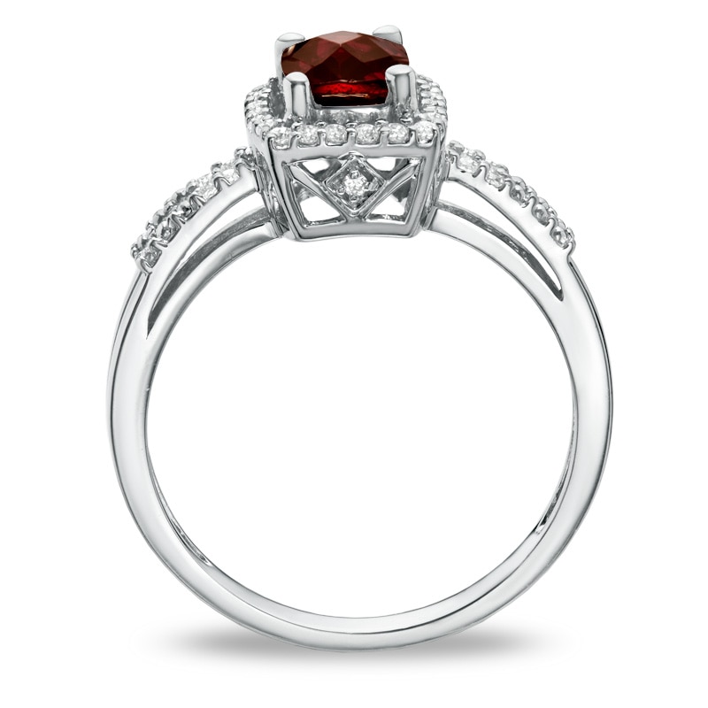 Cushion-Cut Garnet and White Topaz Frame Ring in Sterling Silver | Zales