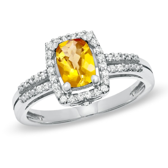 Cushion-Cut Citrine and White Topaz Frame Ring in Sterling Silver