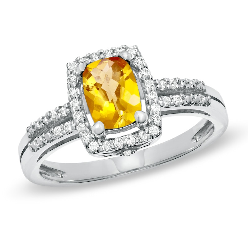 Cushion-Cut Citrine and White Topaz Frame Ring in Sterling Silver