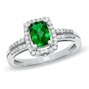 Thumbnail Image 1 of Cushion-Cut Lab-Created Emerald and White Sapphire Frame Ring in Sterling Silver