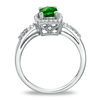 Thumbnail Image 2 of Cushion-Cut Lab-Created Emerald and White Sapphire Frame Ring in Sterling Silver