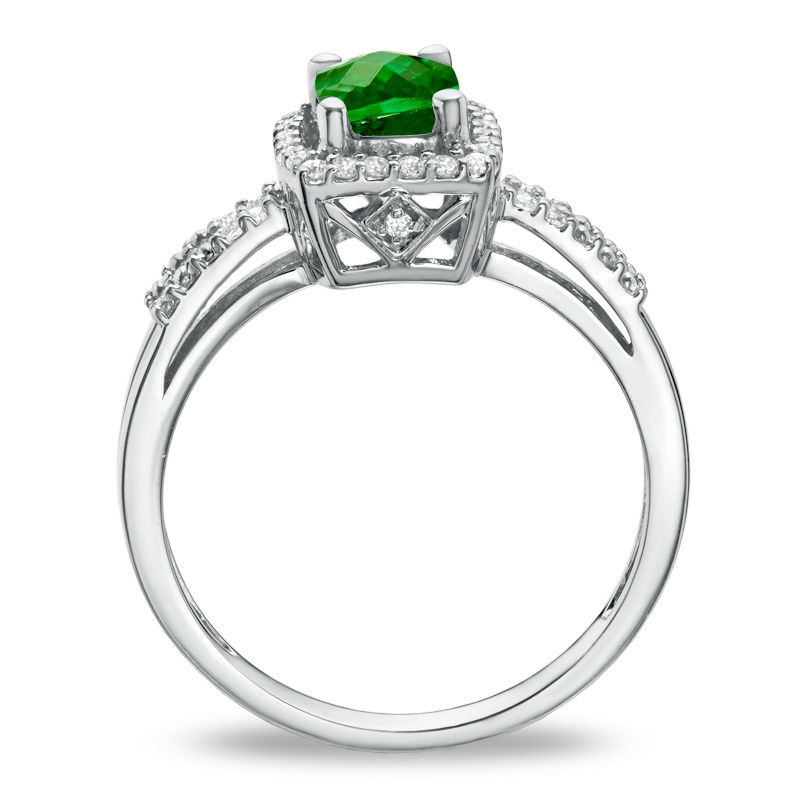 Main Image 2 of Cushion-Cut Lab-Created Emerald and White Sapphire Frame Ring in Sterling Silver