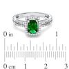 Thumbnail Image 3 of Cushion-Cut Lab-Created Emerald and White Sapphire Frame Ring in Sterling Silver