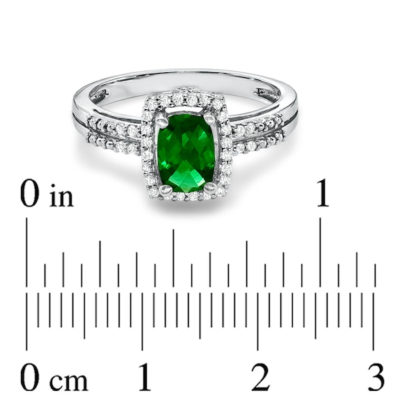 Cushion-Cut Lab-Created Emerald and White Sapphire Frame Ring in Sterling Silver