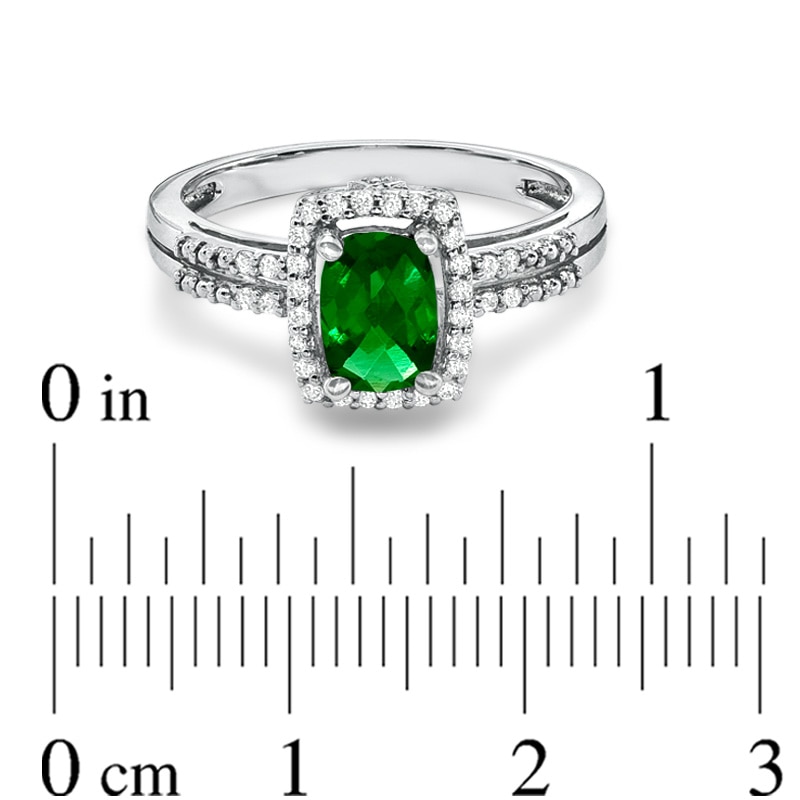 Main Image 3 of Cushion-Cut Lab-Created Emerald and White Sapphire Frame Ring in Sterling Silver