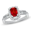 Thumbnail Image 0 of Cushion-Cut Lab-Created Ruby and White Sapphire Frame Ring in Sterling Silver