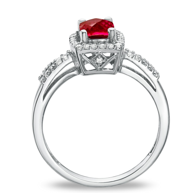 Cushion-Cut Lab-Created Ruby and White Sapphire Frame Ring in Sterling Silver