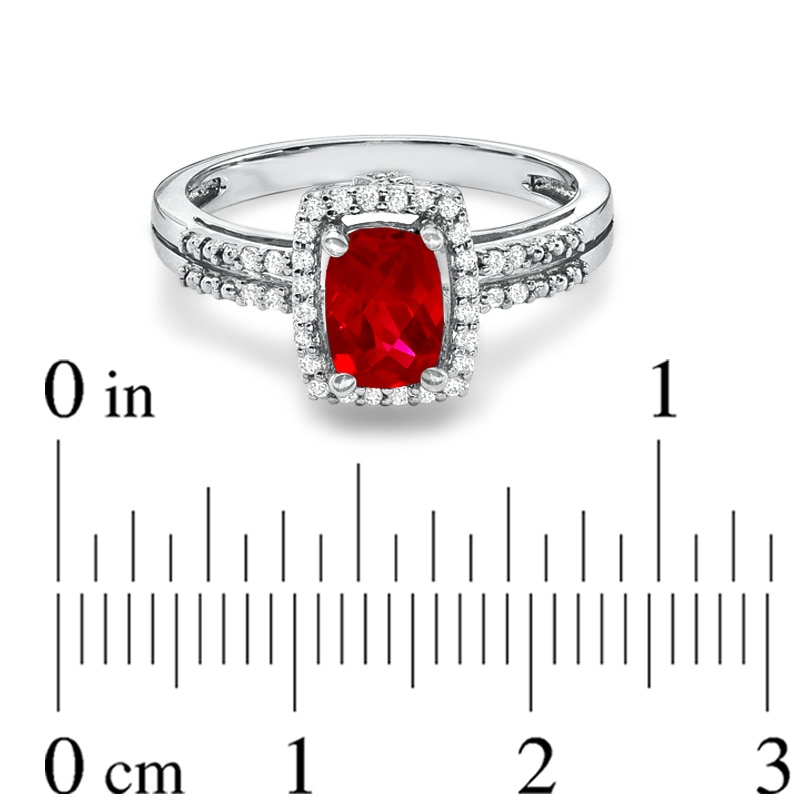 Cushion-Cut Lab-Created Ruby and White Sapphire Frame Ring in Sterling Silver