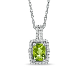 Cushion-Cut Peridot and White Topaz Framed Pendant in Sterling Silver