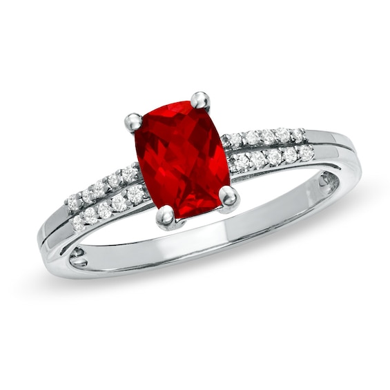 Cushion-Cut Lab-Created Ruby and White Sapphire Ring in Sterling Silver