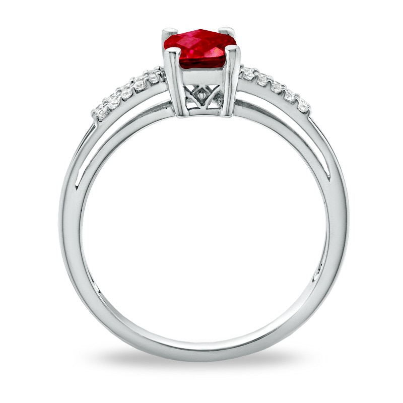 Cushion-Cut Lab-Created Ruby and White Sapphire Ring in Sterling Silver