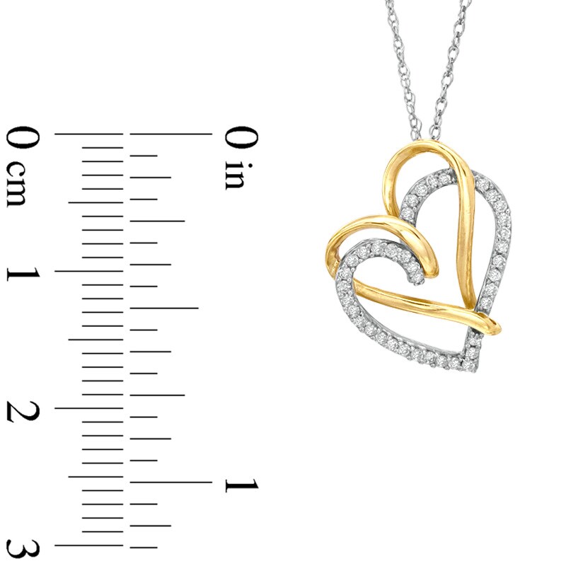Main Image 2 of 1/7 CT. T.W. Diamond Double Heart Pendant in 10K Two-Tone Gold