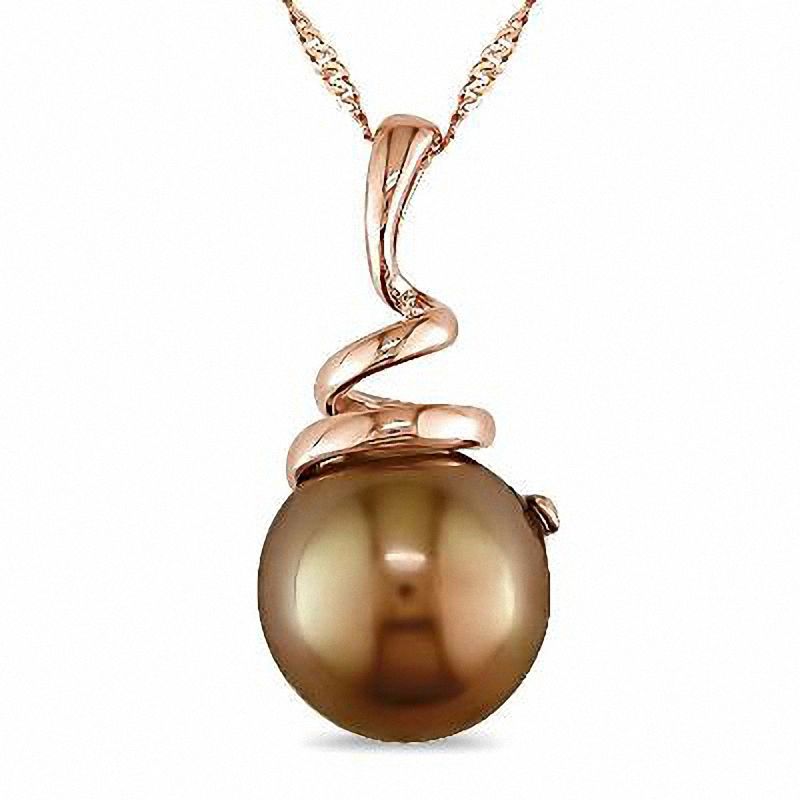 8.0 - 8.5mm Dyed Brown Cultured Freshwater Pearl Swirl Pendant in 14K Rose  Gold - 17