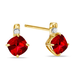 Ruby July Birthstone Birthstones Collections Zales Cushion Cut Lab Created Ruby And Diamond Accent Earrings In 10k Gold