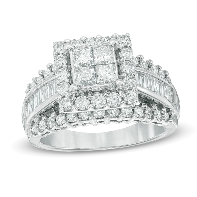 2.0 CT. T.W. Quad Princess-Cut and Baguette Diamond Engagement Ring in 14K White Gold