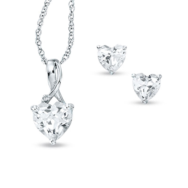 Main Image 1 of Heart-Shaped Lab-Created White Sapphire and Diamond Accent Pendant and Earrings Set in Sterling Silver