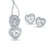 Thumbnail Image 0 of 6.0mm Heart-Shaped Lab-Created White Sapphire and Diamond Accent Pendant and Earrings Set in Sterling Silver