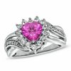 Thumbnail Image 1 of Heart-Shaped Lab-Created Pink and White Sapphire Ring in Sterling Silver with Diamond Accents