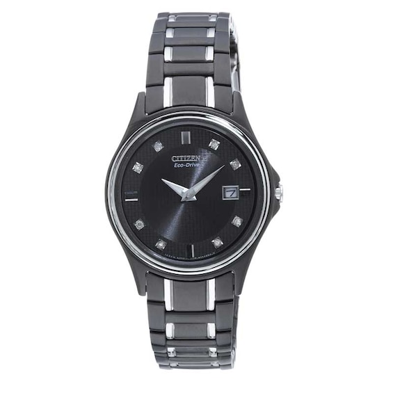 Ladies' Citizen Eco-DriveÂ® Diamond Accent Black Stainless Steel Watch with Black Dial (Model: Ga1034-57G)