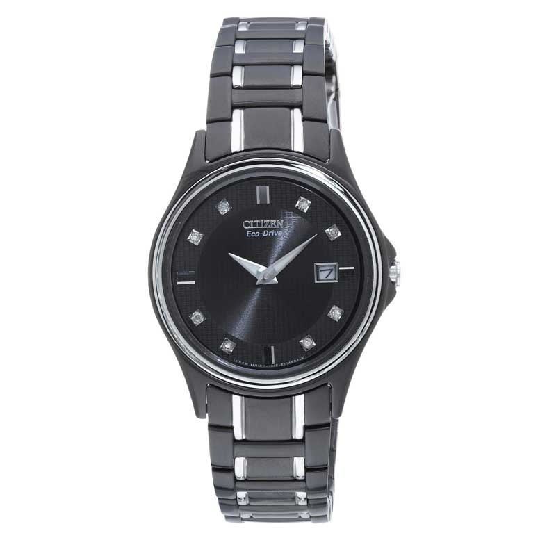 Main Image 1 of Ladies' Citizen Eco-Drive® Diamond Accent Black Stainless Steel Watch with Black Dial (Model: GA1034-57G)
