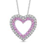 Thumbnail Image 1 of Lab-Created Pink Sapphire and Diamond Accent Heart Pendant in Sterling Silver