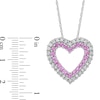 Thumbnail Image 2 of Lab-Created Pink Sapphire and Diamond Accent Heart Pendant in Sterling Silver