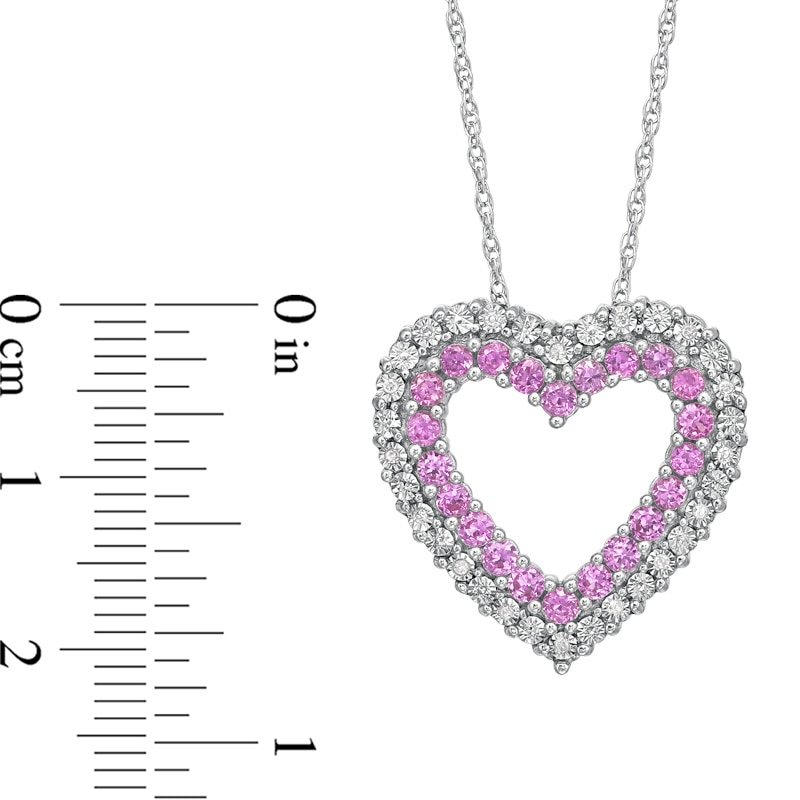 Main Image 2 of Lab-Created Pink Sapphire and Diamond Accent Heart Pendant in Sterling Silver