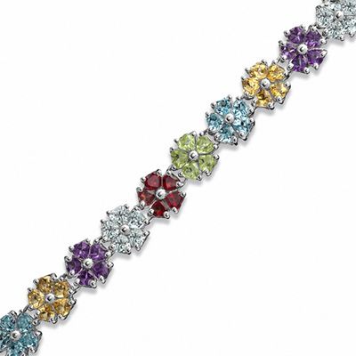 AFFY Multi Color Simulated Gemstones Flower with Bird Bangle Bracelets in Sterling Silver AFFY Multi Color Simulated Gemstones Flower with Bird Bangle Bracelets in Sterling Silver
