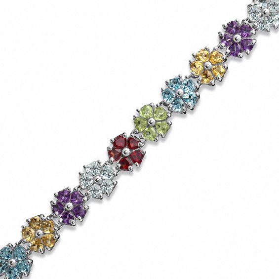 Multi-Gemstone Flower Bracelet in Sterling Silver - 7.25"