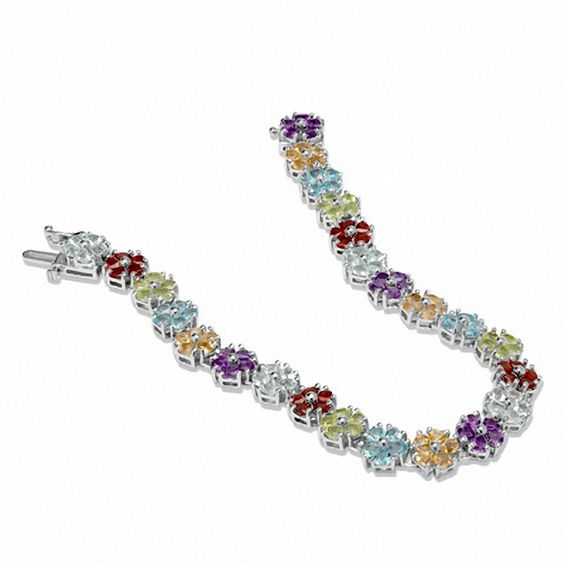 Multi-Gemstone Flower Bracelet in Sterling Silver - 7.25"