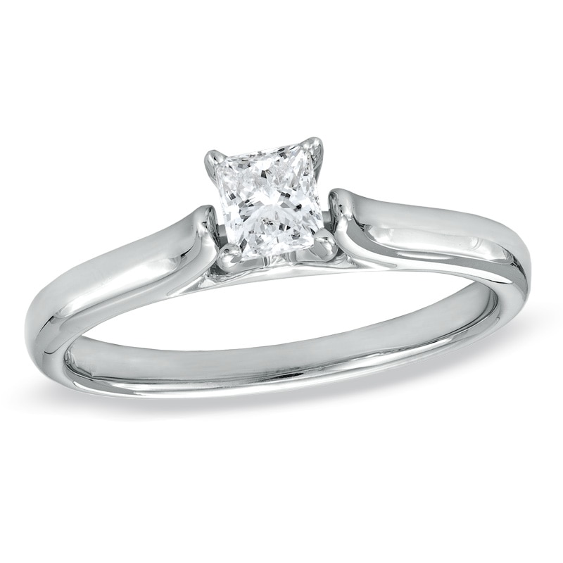 Main Image 1 of 3/8 CT. Certified Princess-Cut Diamond Solitaire Engagement Ring in 14K White Gold (F/I1)