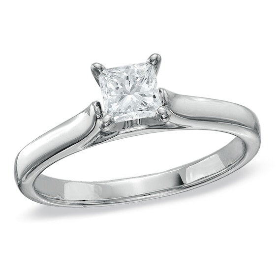 1/2 CT. Certified Princess-Cut Diamond Solitaire Engagement Ring in 14K White Gold (F/I1)